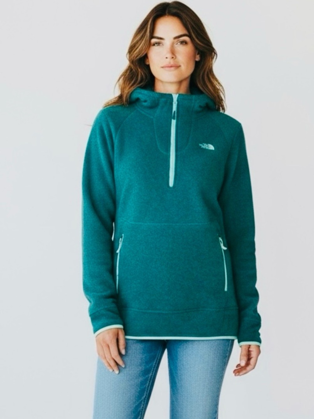 The North Face Half Zip Sweater Fleece Hoodie Teal Green Marl Women’s Small